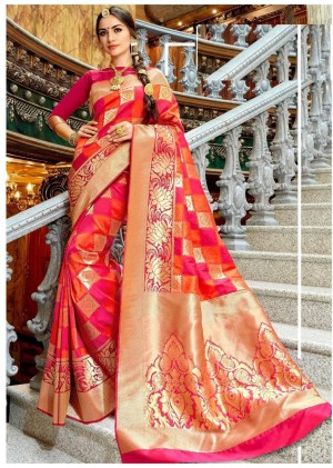 Soft Lichi Silk Red Saree